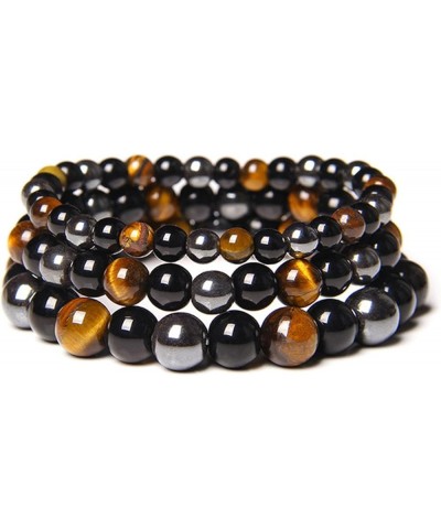 2-3Pcs Black Obsidian Tiger Eye Stone Bead Hematite Bracelet Set Triple Protection Stress Anxiety Relief Stretchy Bracelet fo...