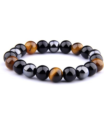 2-3Pcs Black Obsidian Tiger Eye Stone Bead Hematite Bracelet Set Triple Protection Stress Anxiety Relief Stretchy Bracelet fo...