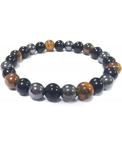 2-3Pcs Black Obsidian Tiger Eye Stone Bead Hematite Bracelet Set Triple Protection Stress Anxiety Relief Stretchy Bracelet fo...