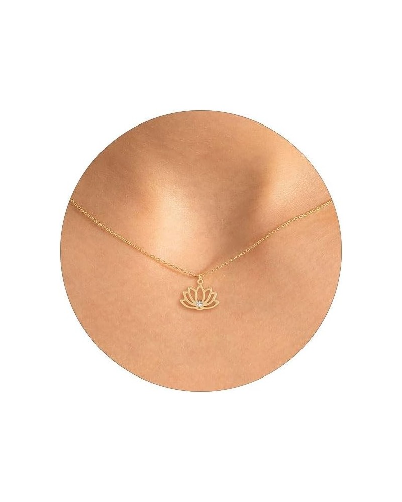 Gold Necklace for Women 14K Gold Plated Dainty Star of David Necklace Simple Moon and Star Necklace Sun Lotus Pendant Necklac...