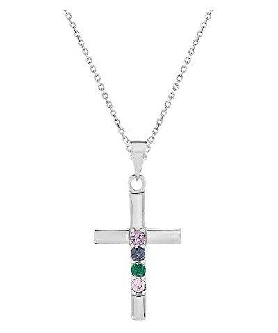 Women's Custom Sterling Silver Four Stone Birthstone Cross Necklace, 18" Chain - Cross Necklace for Women - Communion Gift - ...