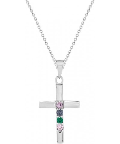 Women's Custom Sterling Silver Four Stone Birthstone Cross Necklace, 18" Chain - Cross Necklace for Women - Communion Gift - ...