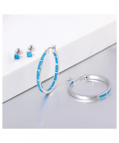 Opal Hoop Earrings,Women Jewelry Rhodium Plated/Rose Gold or Yellow Gold Plated Gemstone Big Hoop Earrings 32mm Blue+stud $12...