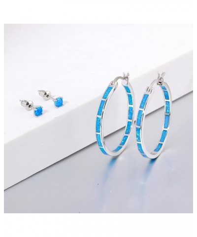 Opal Hoop Earrings,Women Jewelry Rhodium Plated/Rose Gold or Yellow Gold Plated Gemstone Big Hoop Earrings 32mm Blue+stud $12...