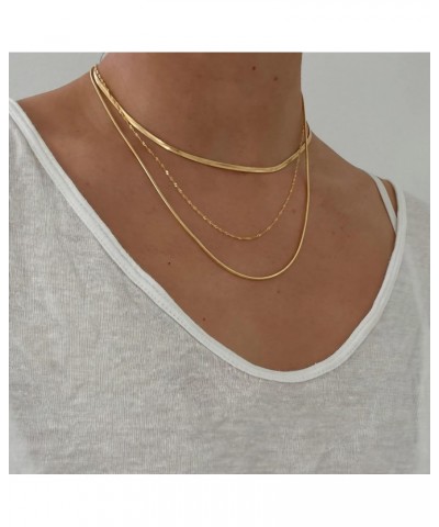 Dainty Gold Layered Necklaces Snake Chain Herringbone Necklace Jewelry Set for Women Girls $5.21 Necklaces