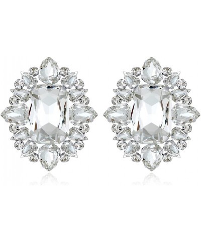 Crystal Bridal Wedding Earrings, Sparkle Cluster Studs Large Lightweight Stud Earrings for Women Bridesmaid Gift $12.18 Earrings