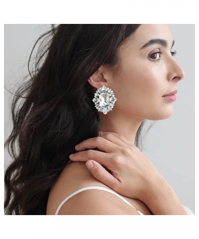 Crystal Bridal Wedding Earrings, Sparkle Cluster Studs Large Lightweight Stud Earrings for Women Bridesmaid Gift $12.18 Earrings