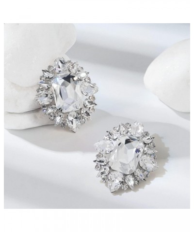 Crystal Bridal Wedding Earrings, Sparkle Cluster Studs Large Lightweight Stud Earrings for Women Bridesmaid Gift $12.18 Earrings