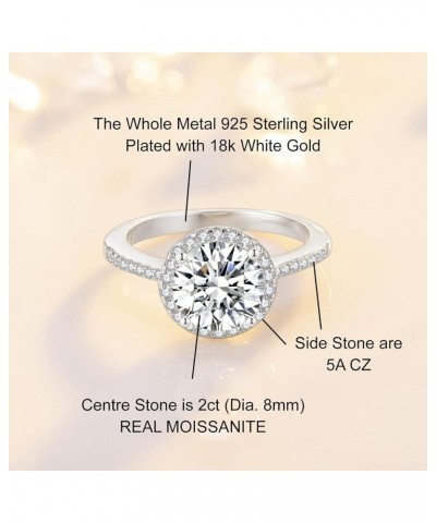 2ct Moissanite Engagement Rings for Women - Halo Round Diamond Promise Ring 925 Sterling Silver D Color VVS with Certificate ...