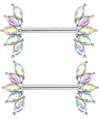 Nipple Ring 5 Marquise Crystals Fan Ends 316L Surgical Steel Barbell Bar AB $10.07 Body Jewelry