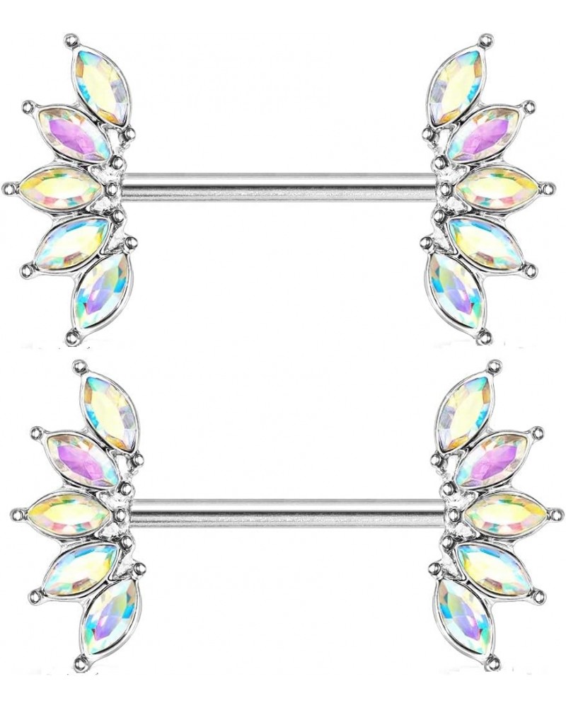 Nipple Ring 5 Marquise Crystals Fan Ends 316L Surgical Steel Barbell Bar AB $10.07 Body Jewelry