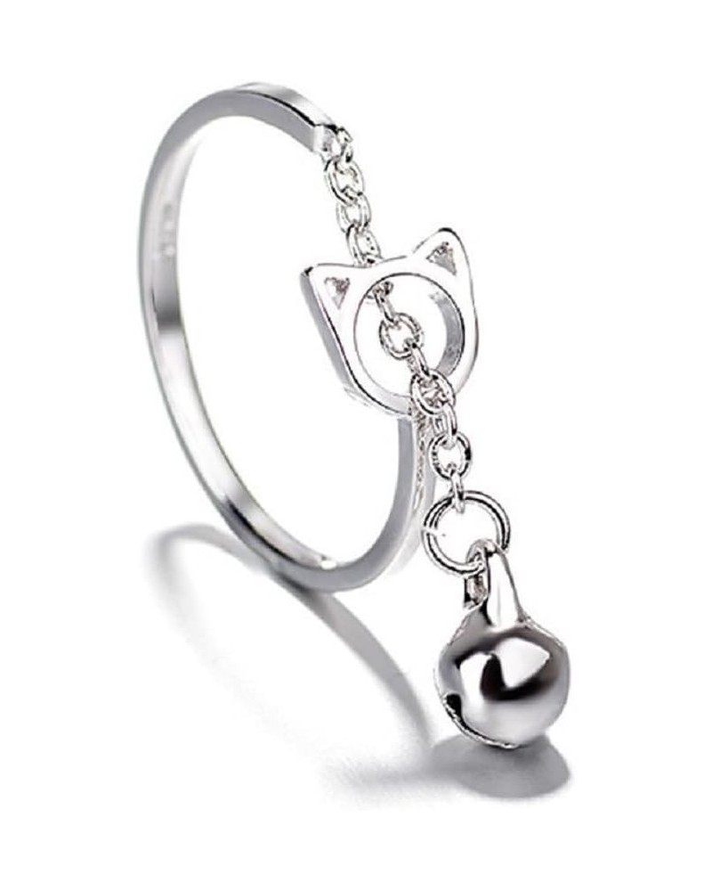 Cat Ring Adjustable Women's Ring 925 Sterling Silver Chain Bell Pendant Perforated Open Cat Ring Cute Cat Animal Ring $9.50 R...