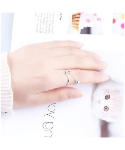 Cat Ring Adjustable Women's Ring 925 Sterling Silver Chain Bell Pendant Perforated Open Cat Ring Cute Cat Animal Ring $9.50 R...