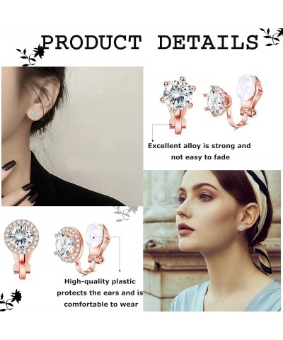 6 Pairs Clip On Earrings for Women Fashion Hoop CZ Pearl Stud Earrings Women Clip On Earrings Set Rose gold Tone $8.66 Earrings