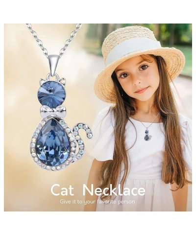 Cat Necklace for Girls Cat Lovers, Women's Silver-Tone Pendant Necklace Cute Kitty Teardrop Cat Adorned with Austrian Crystal...