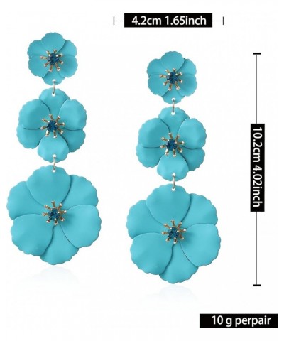 Unique Handmade Bohemian Large Matte 3 Layer Flower Dangle Drop Earrings Metal floral Stud Earrings For Women Statement Weddi...