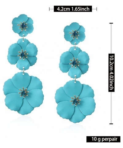 Unique Handmade Bohemian Large Matte 3 Layer Flower Dangle Drop Earrings Metal floral Stud Earrings For Women Statement Weddi...