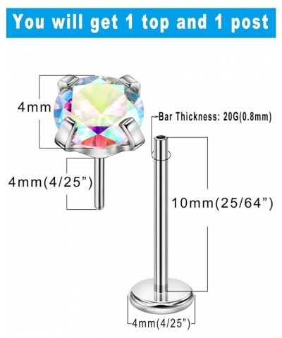 1.5mm-4mm Zircon Surgical Steel Cartilage Stud with 20g 5mm 6mm 8mm 10mm Press Fit Threadless Push Pop in Labret Post Lip For...