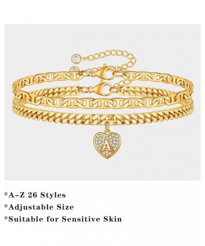 Heart Initial Ankle Bracelets for Women, 14k Gold Plated Layered Cuban Link Anklets for Women Letter Gold Anklets for Women M...