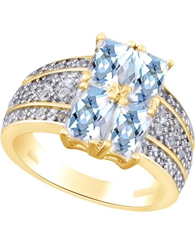 Jewel Zone US Simulated Aquamarine & White Cubic Zirconia Solitaire Anniversary Ring in 14K Gold Over Sterling Silver yellow-...