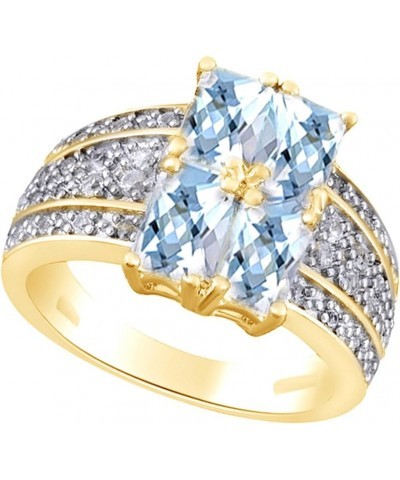 Jewel Zone US Simulated Aquamarine & White Cubic Zirconia Solitaire Anniversary Ring in 14K Gold Over Sterling Silver yellow-...