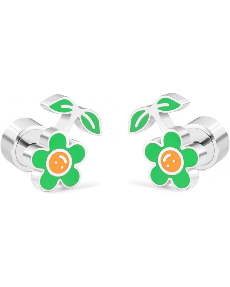 Small Green Flower Cartilage Tragus Post Studs Earring for Women Girls Stainless Steel Tiny Piercing Ear Sleeper Post Stud Ea...