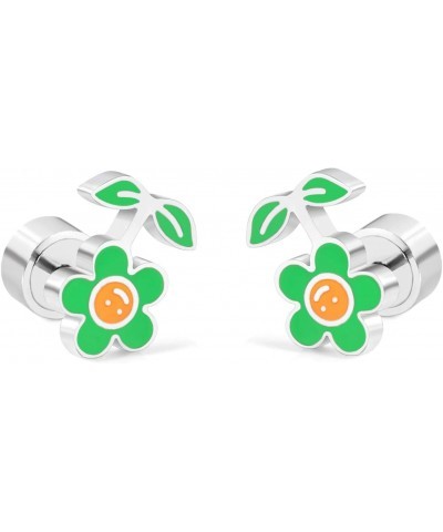 Small Green Flower Cartilage Tragus Post Studs Earring for Women Girls Stainless Steel Tiny Piercing Ear Sleeper Post Stud Ea...