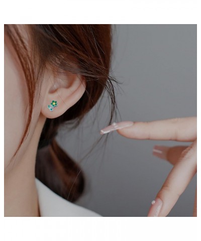 Small Green Flower Cartilage Tragus Post Studs Earring for Women Girls Stainless Steel Tiny Piercing Ear Sleeper Post Stud Ea...