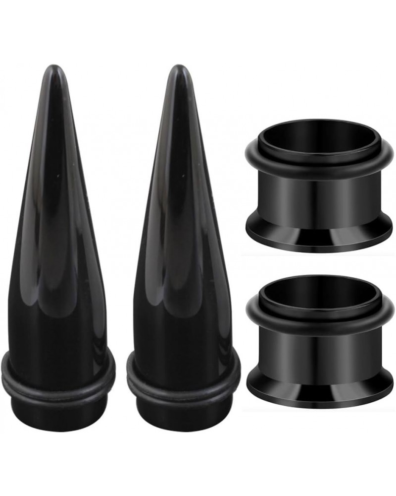 2 Pairs Black Acrylic Tapers and 316L Steel Tunnels Ear Gauging Kit 14G,12G,10G,8G,6G,4G,2G,1G,0G,00G,7/16”,1/2”,9/16”,5/8”,1...