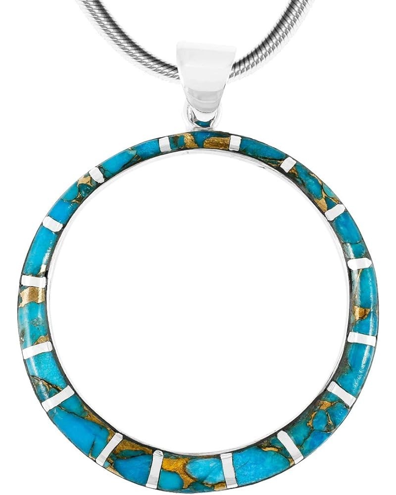 Gemstone Pendant Necklace in 925 Sterling Silver Genuine Turquoise & Gemstones (24" Length) Teal/Matrix $29.44 Necklaces