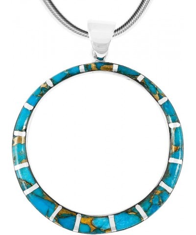 Gemstone Pendant Necklace in 925 Sterling Silver Genuine Turquoise & Gemstones (24" Length) Teal/Matrix $29.44 Necklaces