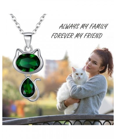 Cat Necklace for Women, 925 Sterling Silver Cute Cate Pendant Birthstone Jewelry Adorned with Austrian Crystal for Girls A_Em...