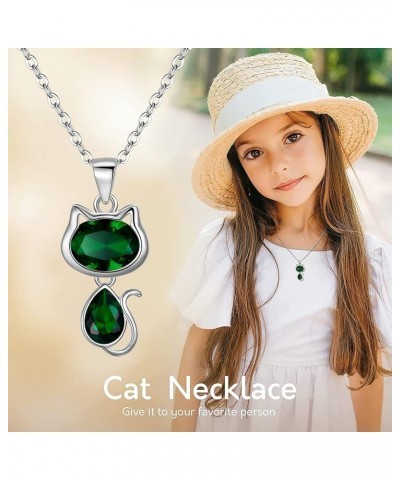 Cat Necklace for Women, 925 Sterling Silver Cute Cate Pendant Birthstone Jewelry Adorned with Austrian Crystal for Girls A_Em...