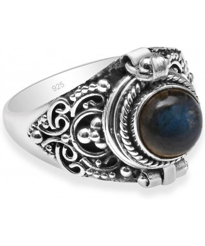 Natural 7mm Round Shape Labradorite 925 Sterling Silver Poison Locket Ring For Women $14.96 Rings