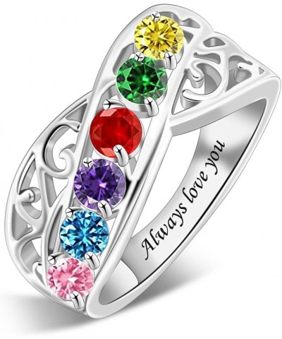 Sterling Silver Personalized Mothers Ring with 1-6 Simulated Birthstones Custom Family Rings Mothers Day Birthday Anniversary...