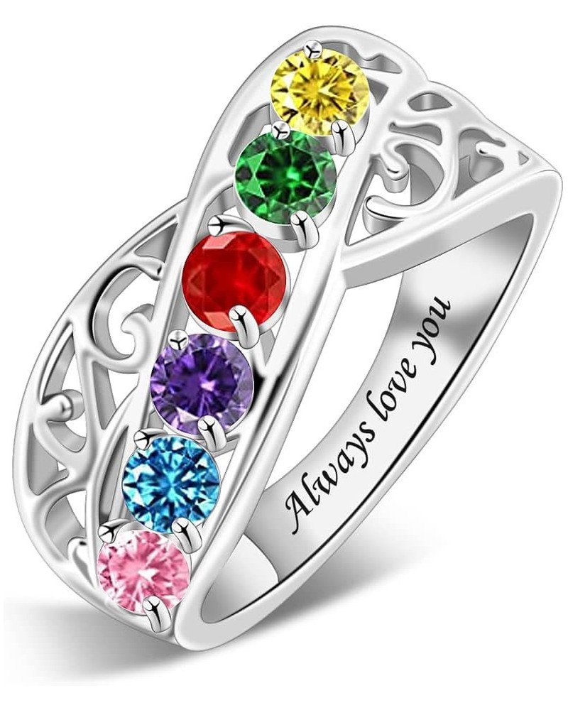 Sterling Silver Personalized Mothers Ring with 1-6 Simulated Birthstones Custom Family Rings Mothers Day Birthday Anniversary...