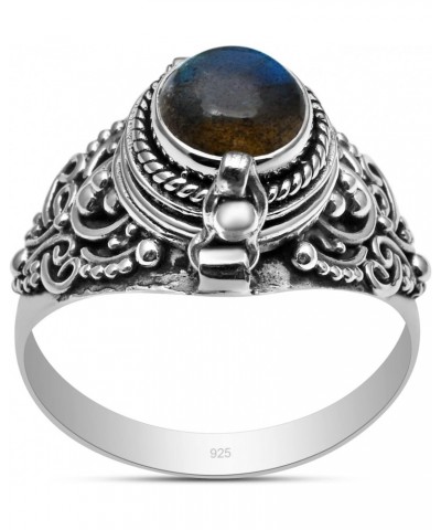 Natural 7mm Round Shape Labradorite 925 Sterling Silver Poison Locket Ring For Women $14.96 Rings