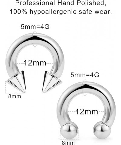 PA Ring Internally Threaded Spike & Ball Circular Barbells Horseshoe Large Septum Ring Ear Gauges Earrings 2G 4G 6G 8G 10G 12...