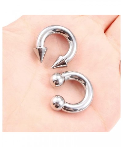 PA Ring Internally Threaded Spike & Ball Circular Barbells Horseshoe Large Septum Ring Ear Gauges Earrings 2G 4G 6G 8G 10G 12...