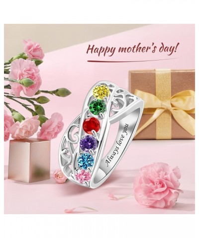 Sterling Silver Personalized Mothers Ring with 1-6 Simulated Birthstones Custom Family Rings Mothers Day Birthday Anniversary...