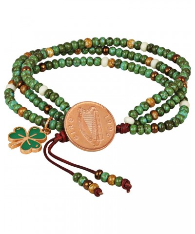 Irish Penny Multi Strand Bracelet | Leather and Czech Glass Beads | Genuine Coin | One Size Adjustable |Women's Fashion Jewel...