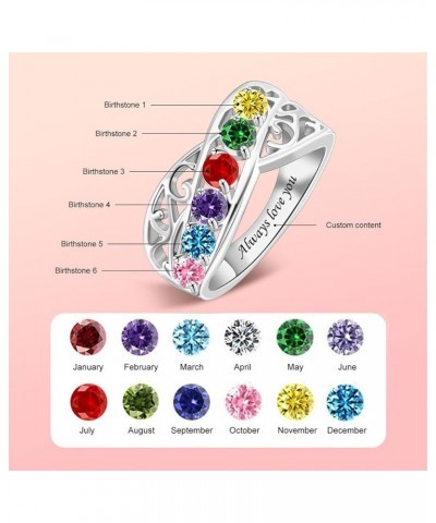 Sterling Silver Personalized Mothers Ring with 1-6 Simulated Birthstones Custom Family Rings Mothers Day Birthday Anniversary...