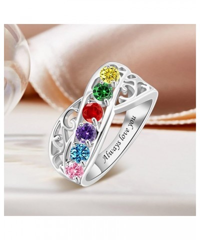 Sterling Silver Personalized Mothers Ring with 1-6 Simulated Birthstones Custom Family Rings Mothers Day Birthday Anniversary...