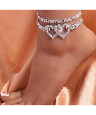 Silver Ankle Bracelets for Women Gold Anklets for Women Waterproof Stainless Steel Link Chain Anklet Tennis Rhinestone Diamon...