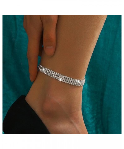 Silver Ankle Bracelets for Women Gold Anklets for Women Waterproof Stainless Steel Link Chain Anklet Tennis Rhinestone Diamon...