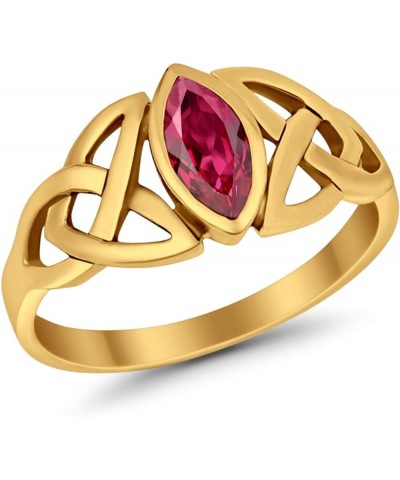 Celtic Bezel Marquise Solitaire Ring Simulated Stone 925 Sterling Silver Yellow Tone, Simulated Ruby CZ $9.24 Rings