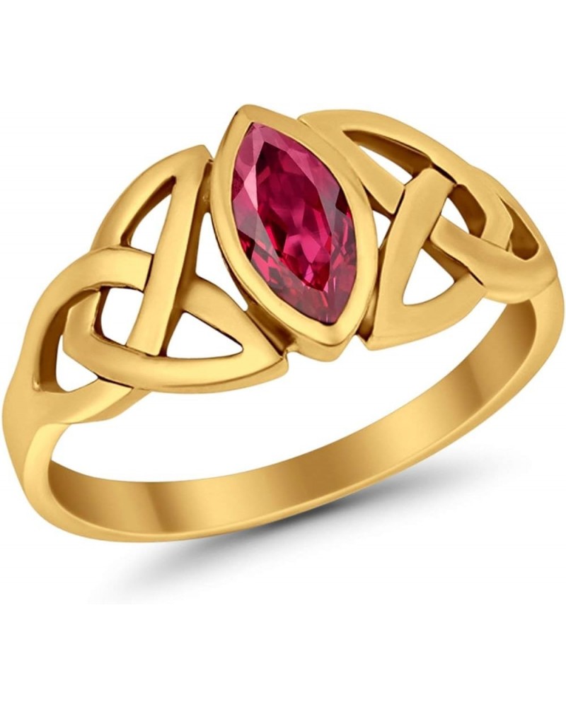 Celtic Bezel Marquise Solitaire Ring Simulated Stone 925 Sterling Silver Yellow Tone, Simulated Ruby CZ $9.24 Rings