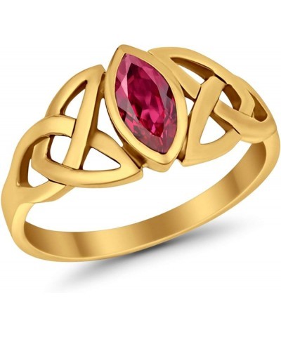 Celtic Bezel Marquise Solitaire Ring Simulated Stone 925 Sterling Silver Yellow Tone, Simulated Ruby CZ $9.24 Rings