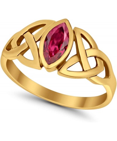 Celtic Bezel Marquise Solitaire Ring Simulated Stone 925 Sterling Silver Yellow Tone, Simulated Ruby CZ $9.24 Rings