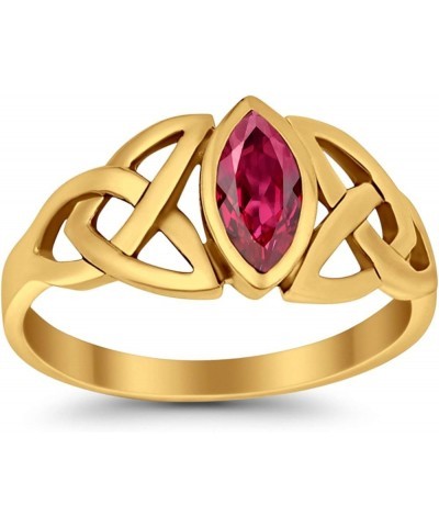 Celtic Bezel Marquise Solitaire Ring Simulated Stone 925 Sterling Silver Yellow Tone, Simulated Ruby CZ $9.24 Rings